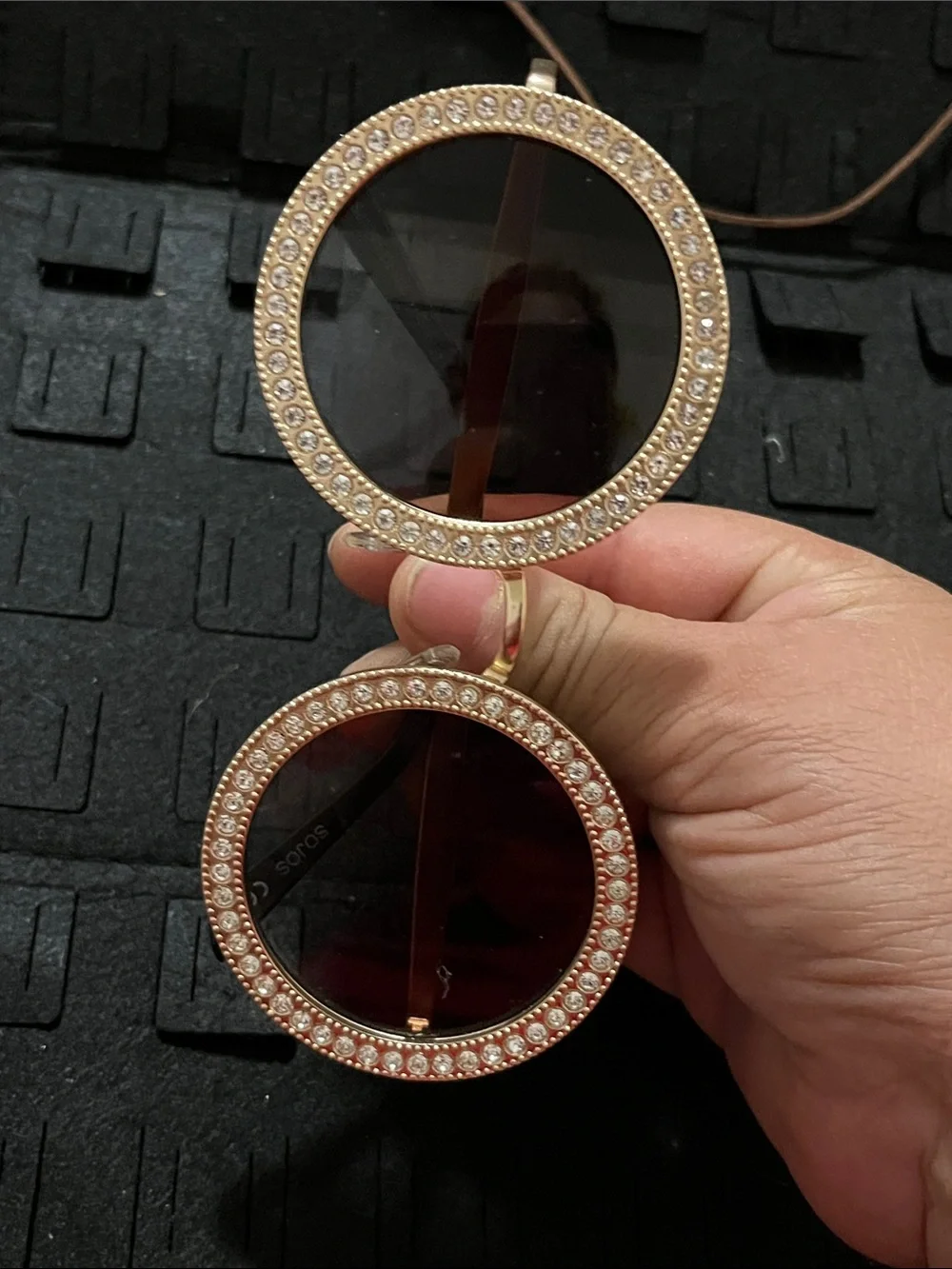 Round Gold Crystal-Embellished Sunglasses for Women